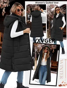Long Puffer Vest Women Quilted Down Jackets Sleeveless Puffy Vest Zip Up Winter Coats Fall Outerwear