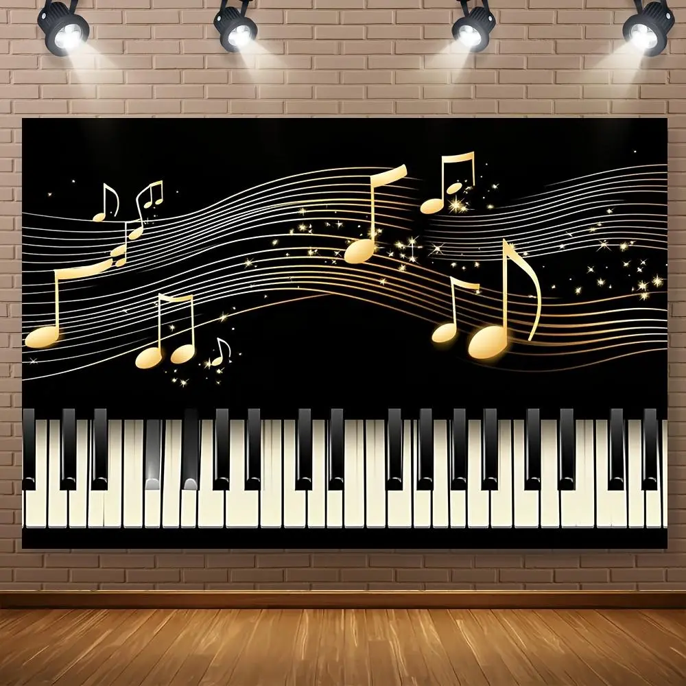 1pc 2D Flat Music Notes Piano Design Tapestry, Durable 100% Polyester Fabric Wall Hanging, Universal Holiday Decor, Spring Party Aesthetic Room Decor, Available in in, in, in