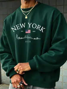 Men's New York USA Varsity Graphic Sweatshirt - Premium Oversized Clean Fit Crew Neck Casual Pullover - Aesthetic Old Money Streetwear for Spring Outing & School Style