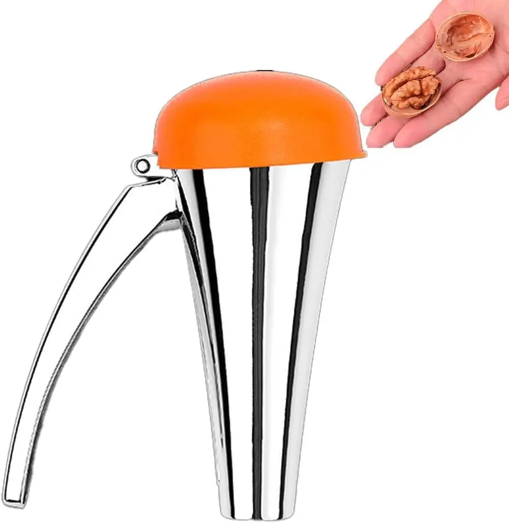 Durable Zinc Alloy Nutcracker with Spill-Preventing Lid, Lever Mechanism for Easy Use, Grooved Teeth for Nut Gripping, Ergonomic Curved Handle, Fits Various Nut Sizes