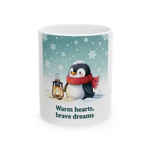 Penguin with Lantern Mug | Warm hearts brave dreams, Snowflake Winter Design