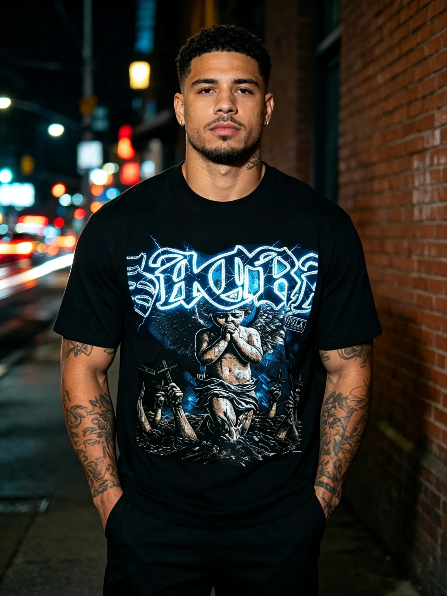 Men's Retro Angel Graphic Cotton Short-Sleeve Round Neck T-Shirt - Menswear Summer Top, Father's Day Gift