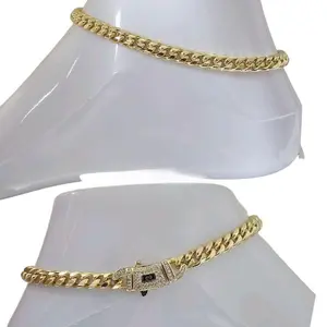 14K Gold/Silvery Vacuum Plated with 5A+ Sri Lanka Zircon Stainless Steel Chain & Copper Coffee bean bag Clasp Miami Cuban Link Chain Italy Mexico & Micro Inspired Unisex Hip Hop 6-10mm Anklets for Men & Women Jewelry,Daily Wear,Casual Fashion,Gift,Chicano