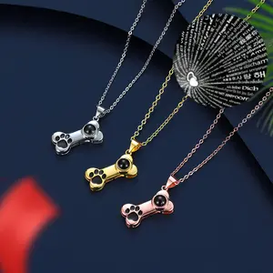 Hot Selling New Dog Bone Resin Necklace for Women 100 Languages I Love You Projection Jewelry Surprise Photo Custom Valentine's Day Christmas Gift Projection Birthday Gift for Partner Loved Ones Mom Lucky Gift pet dog necklace,custom gift