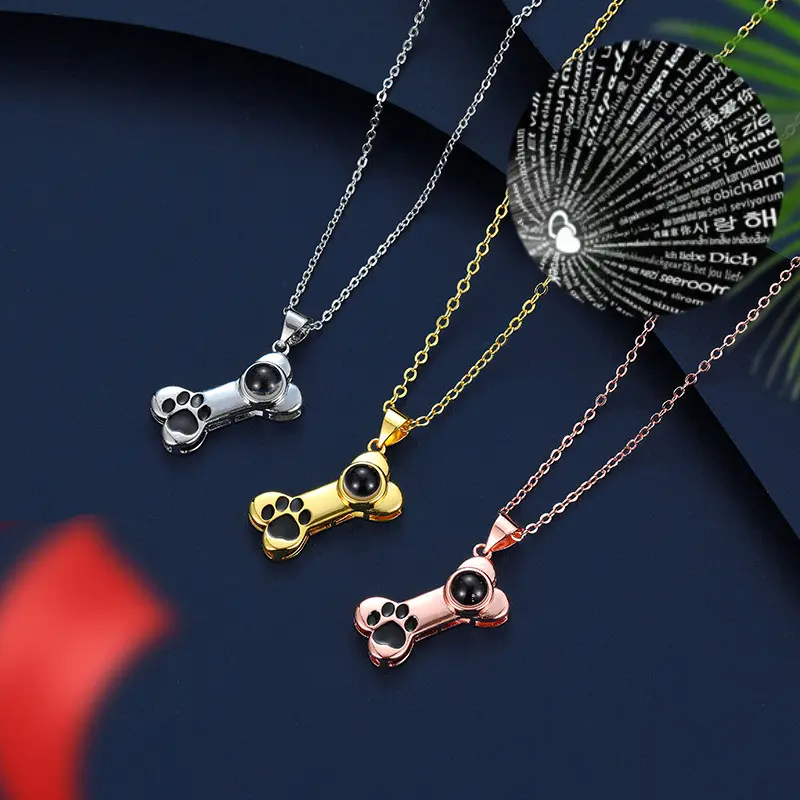 Hot Selling New Dog Bone Resin Necklace for Women 100 Languages I Love You Projection Jewelry Surprise Photo Custom Valentine's Day Christmas Gift Projection Birthday Gift for Partner Loved Ones Mom Lucky Gift pet dog necklace,custom gift