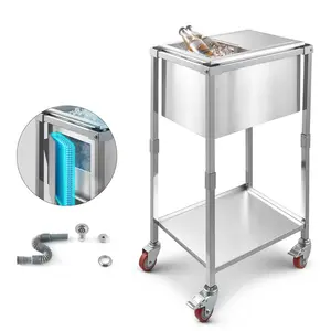 29.6 Qt Rolling Ice Chest Cooler Cart With Heavy-Duty Wheels, Outdoor Stand-Up Ice Bin On Wheels, Portable Beverage Cooler For Camping, Tailgating, Beach, Poolside Parties, Park Picnics, Easy Maneuvering, Durable Lid And Drain