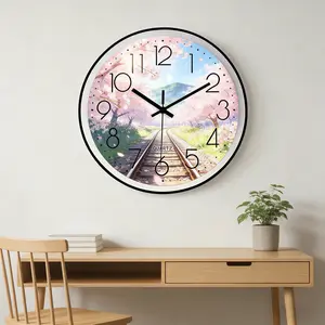 Sakura Train Theme Wall Clock, Japanese Fresh Style, Living Room Study Wall Decor Art Clock, Home Decoration, Modern Design