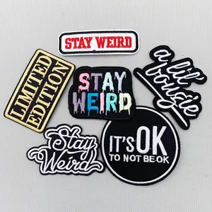 6pcs Letter Embroidered "Stay Weird" Funny Patch, Lettered Embroidery for Bag, Hat, T-Shirts and Clothing, For Crafters & DIY Enthusiasts, Iron-On Accessory