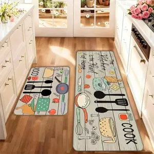 2-Piece Kitchen Rug Set, Washable Non-Slip Low-Profile Floor Mats, Home Decorative Rugs, Kitchen Runner Rug, Ideal for Kitchen Laundry Room Hallway Home Decor Spring Summer
