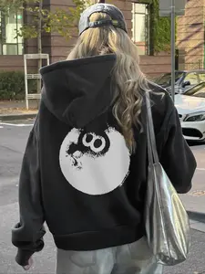 Women's Billiards Print Hoodie, Fashion Casual Cozy Pullover Graphic Hooded Sweatshirt for Daily Holiday Outdoor Wear, Women Clothing for Fall & Winter
