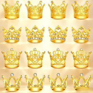 16 Pcs Mini Gold Crowns for Flower Bouquets, 4 Styles – Small Queen Crown Cake Topper for Wedding, Birthday, Bridal Shower, Aesthetic Flower Arrangement Decor