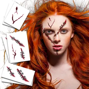 FashionTats Chucky Doll Scar Temporary Tattoos for Halloween Costume | Skin-Safe & Removable | Made in USA | Pack of 2 | Easy Application & Long-Lasting