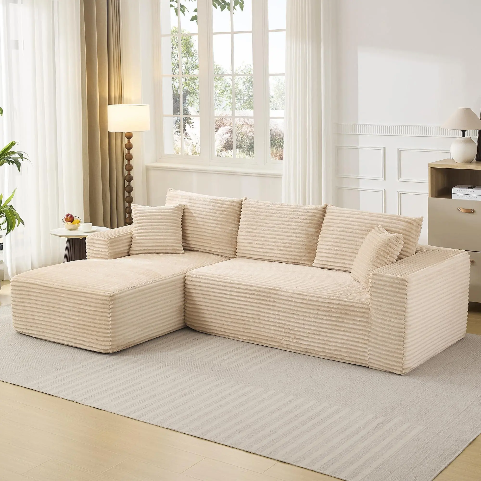 GARVEE Cloud Couch - 108" Modern Modular Sectional Couch with l-Shape Chaise, Plush Corduroy Deep Seat Cloud Couch for Living Room and Bedroom – Ultra Soft & Supportive Boneless Design