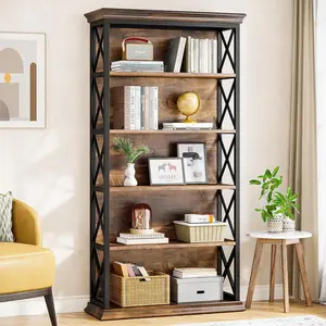 LITTLE TREE 6-Tier Bookcase, 71 Inches Industrial Bookshelves and Bookcases, Floor Standing 5 Shelf Display Storage Shelves Tall Bookcase for Home Office, Living Room, Bed Room