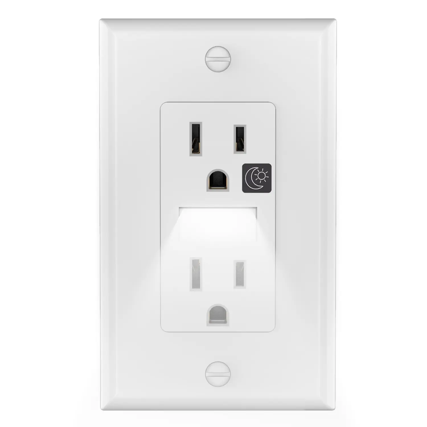 SOZULAMP Receptacle Outlet with Night Light,White Standard Decorator Electrical Wall Outlet,15A,2 Pole,3 Wire,Non-Tamper Resistant,Wall Plate Included
