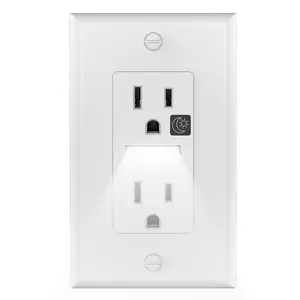 SOZULAMP Receptacle Outlet with Night Light,White Standard Decorator Electrical Wall Outlet,15A,2 Pole,3 Wire,Non-Tamper Resistant,Wall Plate Included