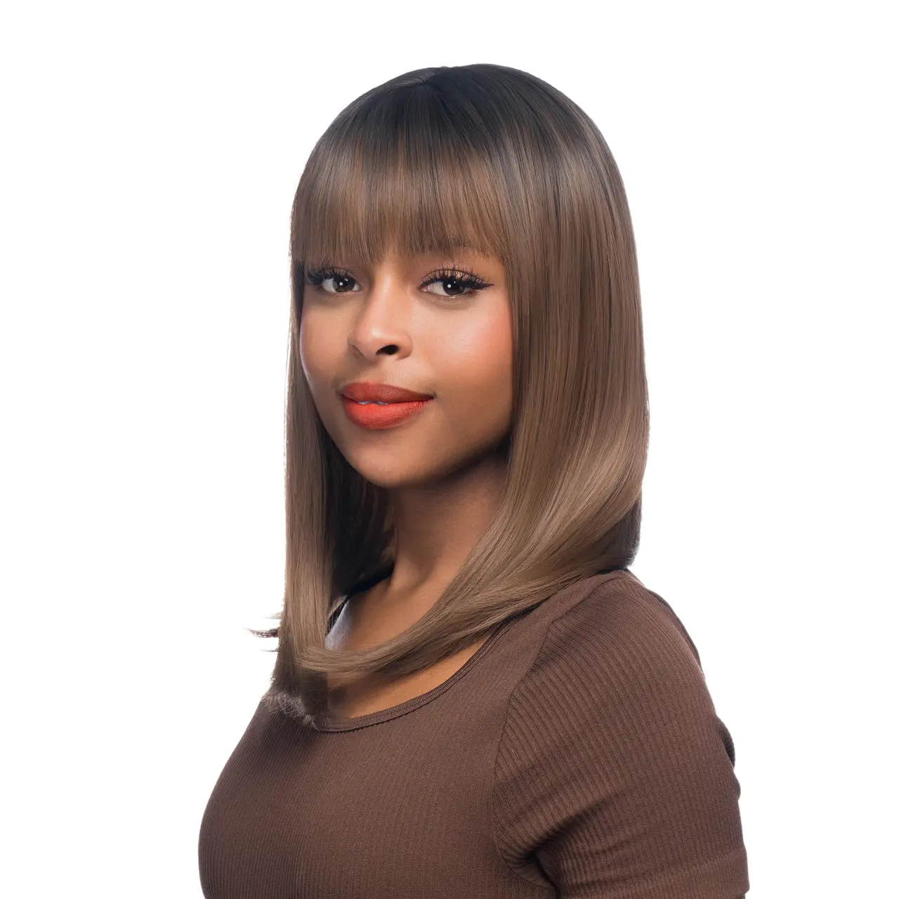 16-Inch Chocolatey Brown Sombre (Dark Roots) Straight Synthetic Wig | 【Heat Resistant】【Cap Included】 | 51FSGA