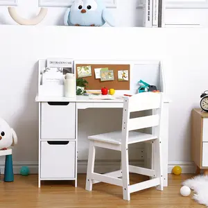 Garvee Kids Wooden Study Desk and Chair Set with Storage and Hutch – Includes Bulletin Board Bookshelf and Side Shelves – Perfect for Learning Drawing and Homework – Toddler and Children Computer Table