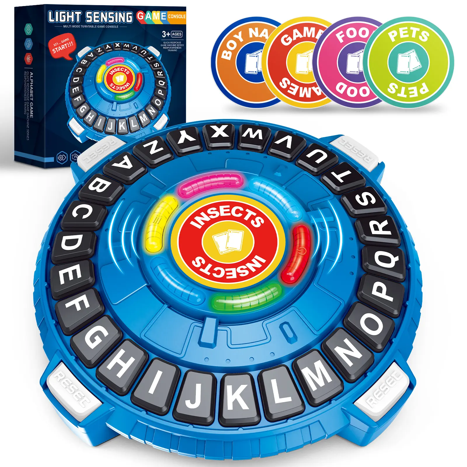 Family Board Game for Kids and Adults, Light-Sensing Word Game with 3 Modes | Fast-Paced 26-Letter Game with Timer for Family Game Nights and Parties, 40 Double-Sided Category Cards, 2–6 Players, Ages 8+