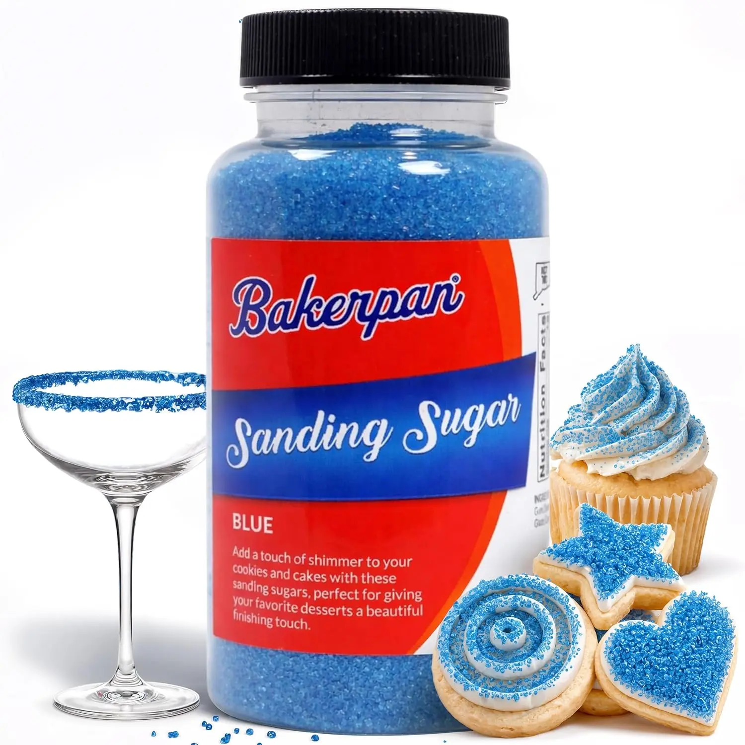 Bakerpan 2 Pack Blue Sanding Sugar for Baking & Cookie Decorating - 5 oz Decorating Sugar Sprinkles for Cookies, Cakes & Cocktails | Kosher, Gluten-Free