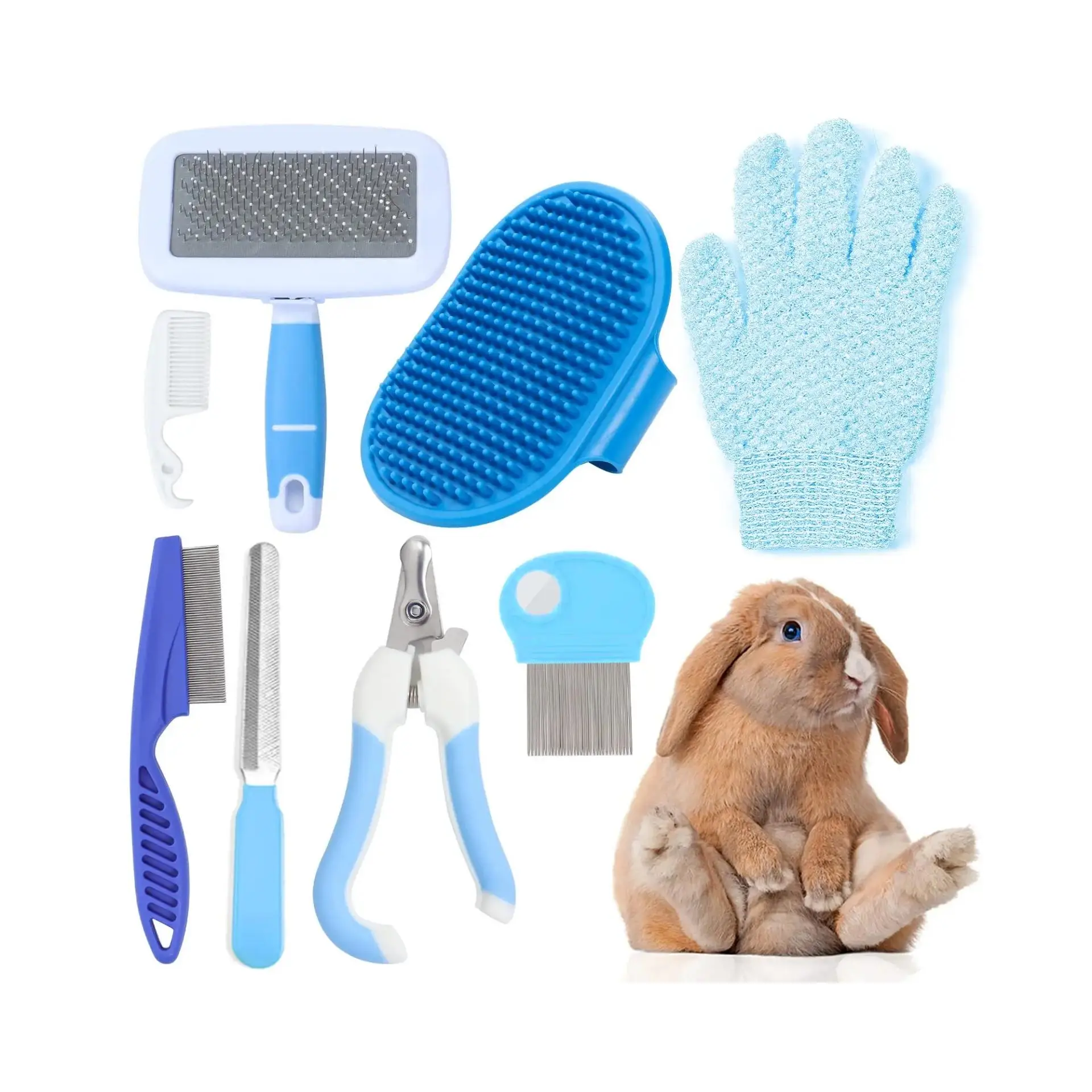 Rabbit Grooming Kit, 8 Counts/set Creative Pet Massage Cleaning Kit, Professional Pet Grooming Supplies