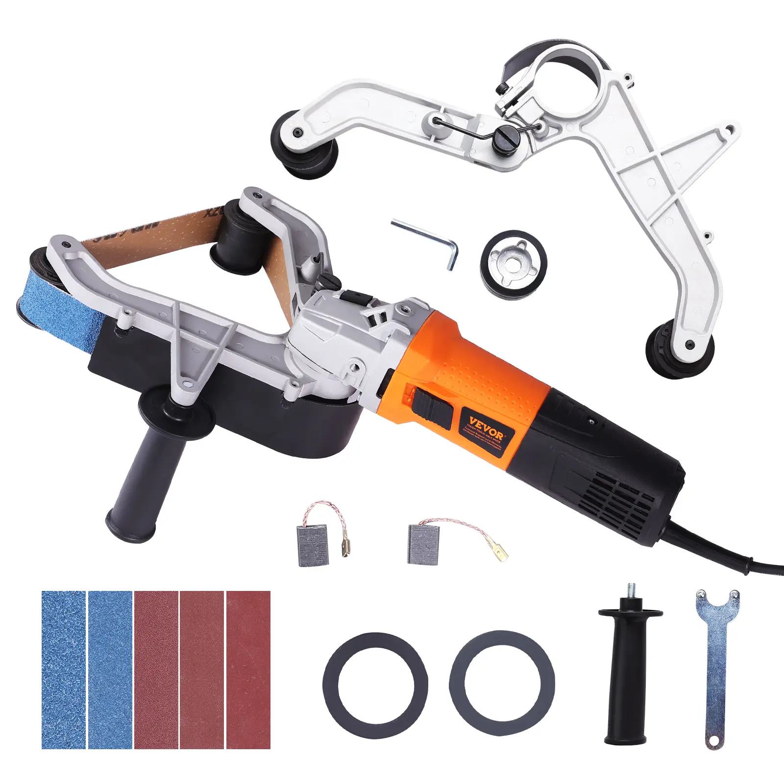 【summerfinds】VEVOR Pipe Tube Polisher Sander, 1000W Pipe Belt Sander with 6 Variable Speeds 1100-3200rpm, Professional Belt Sander Grinding Machine with 50PCS Sanding Belts for Burnishing Finishing Rust Removal