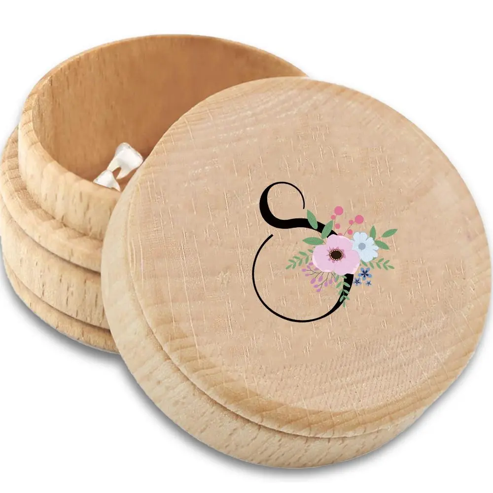 Wooden Tooth Box, 3 Counts/set Flower & Letter Pattern Tooth Organizer Box, Dustproof Container for Home Office Dormitory School