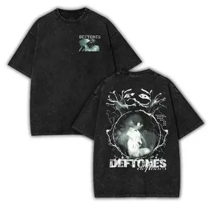 Deftones Vintage Washed T-Shirt, Unisex Rock Band Graphic Tee, Oversized Acid Wash Streetwear Shirt, Front Back Print Retro Alternative Metal Concert Top, Grunge Music Fan Gift for Men Women, Soft Heavy Cotton Casual Tee