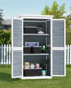 Gizoon Outdoor Storage Cabinet with 3 Shelves, Double Lockable Wooden Design, Waterproof Roof, Ideal for Yard, Patio, and Lawn Deck Use Garden Tools Shed