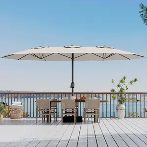 15FT Large Size Rectangular Patio Umbrella with Included Base - Polyester Crank Lift Canopy, UV Shield Outdoor Shade Canopy for Backyard, Pool