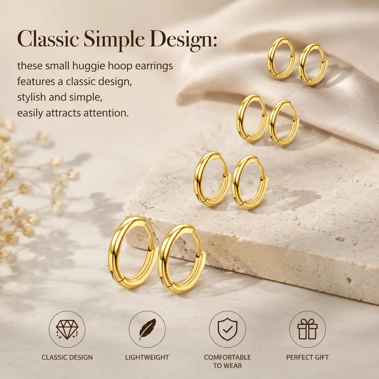4 Pairs Hoop Earrings for Men 316L Surgical Steel Hoop Earrings 8mm 10mm 12mm 14mm Silver Hoops Earrings Piercings Cartilage Earring Hoop Hypoallergenic Hoop Earrings for Women Men Classic Stylish Small Love Smooth