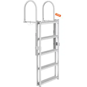 VEVOR Dock Ladder, Retractable 5 Steps, 350 lbs Load Capacity, Aluminum Alloy Pontoon Boat Ladder with 66.9''-78.9'' Adjustable Height, 4'' Wide Step & Mat, for Ship/Lake/Pool/Marine Boarding