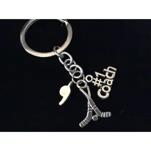 Hockey Coaches Gift Keychain Silver Key Ring Sports Team Gift cute