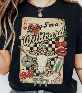 Trendy Cowgirl Wild Card Collage Tshirt, Western Graphic Quotes Tee Designs, Retro Wild West, Country Cowboy Shirt