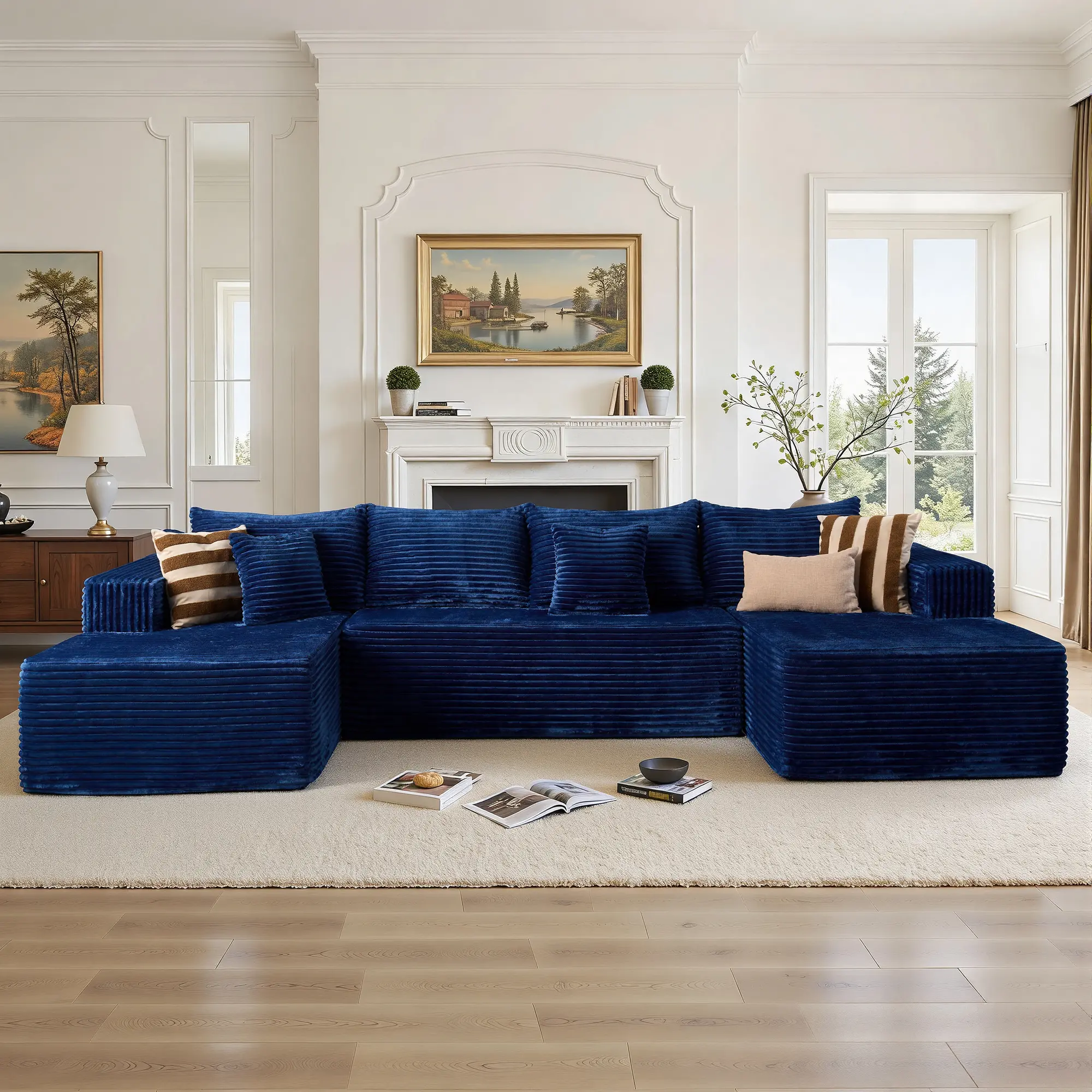 Navy Plush Corduroy with 2*Chaise