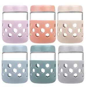 Mrsdry 6-Pack 16 oz Glass Mason Jars with Silicone Sleeves, Airtight BPA-Free Overnight Oats Containers with Lids, Dishwasher Safe Leak-Proof Meal Prep Jars for Chia Pudding, Yogurt, Snacks