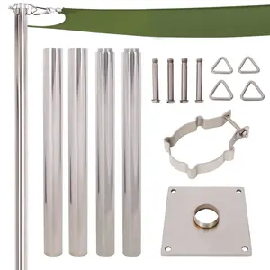 12 FT Heavy Duty Stainless Steel Canopy Pole, Sun Shade Sail Poles Kit with Base Plate & Height Adjustable Mounting Clamp, Easy Installation, Suitable for Garden, Yard, Patio, Playground