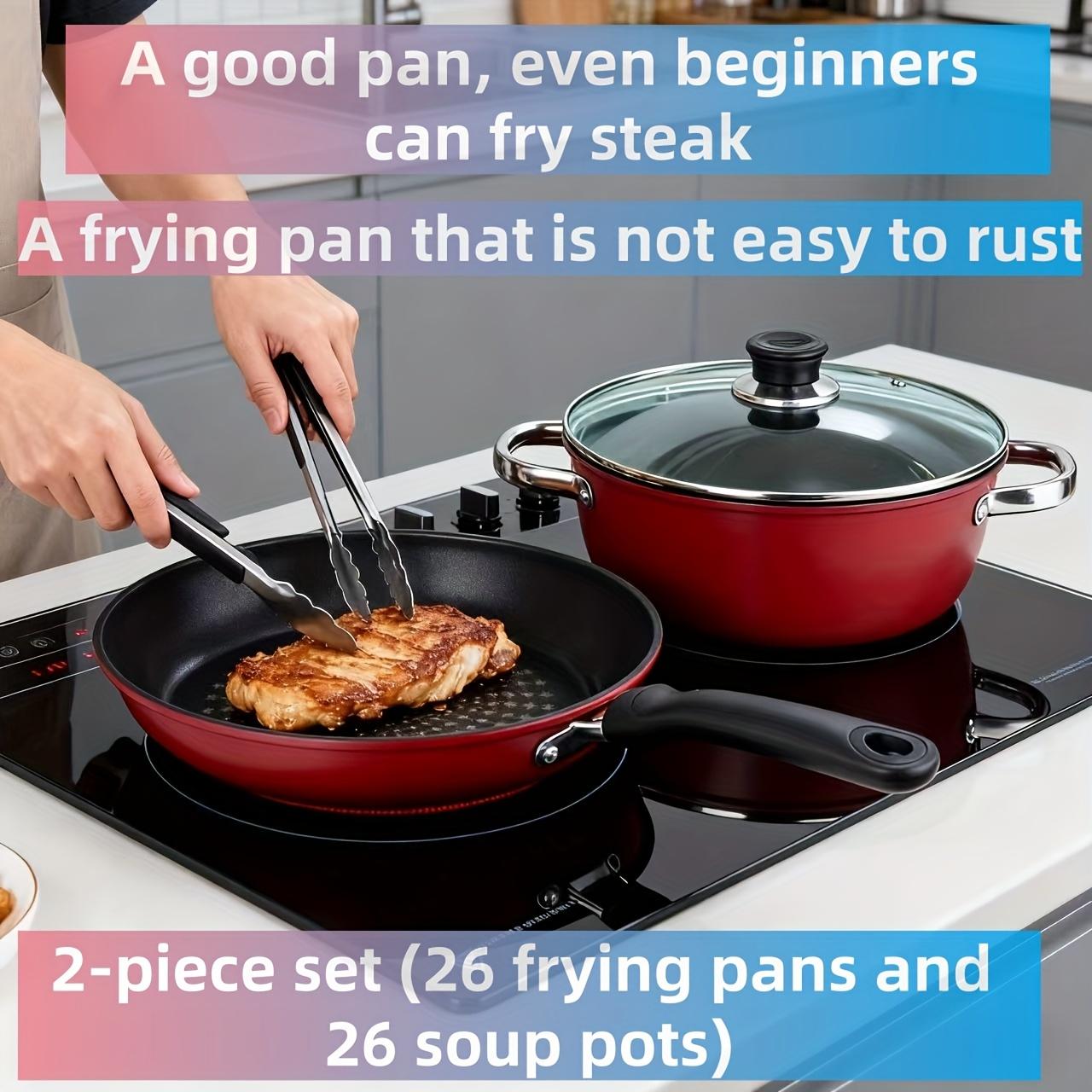 Nonstick Frying Pan & Soup Pot Set - Multi-Functional for Home Cooking, Induction & Gas Compatible   Uncoated High-Purity Cast Iron