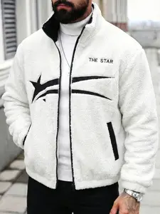 Unisex Thickened Jacket with Letter Print, Streetwear Hip-Hop Embroidery, Comfortable Warm Outdoor Casual Wear, High Aesthetic Value, Zip Up Coats, Winter Wear