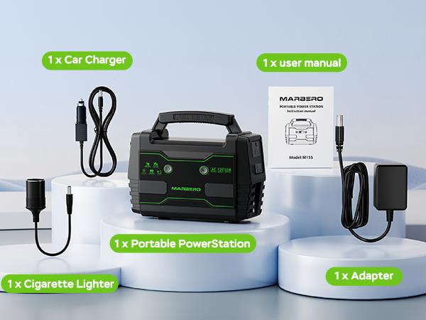MARBERO 155Wh Portable Power Station with 2 x 100W AC Outlets(150W Surge) 7 Output Ports Built-in Flashlight for Camping Power Outage Outdoor Emergency