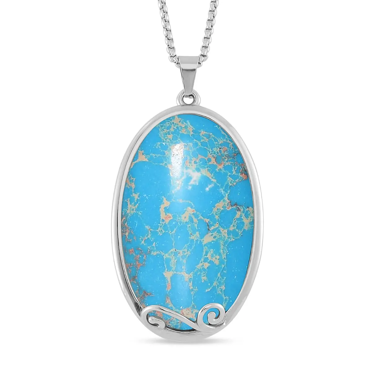 Blue Imperial Jasper Necklace (24 Inches) in Stainless Steel 40.00 ctw