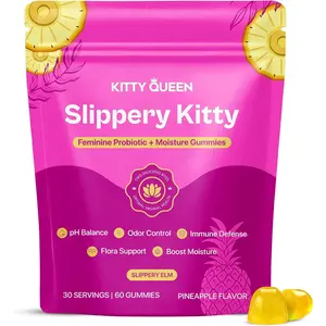 KITTYQUEEN Slippery Kitty Feminine Probiotic and Moisture Gummies, Pineapple Flavor, Women’s Probiotic Gummies for Health, pH Balance, Odor Control, Flora Support and Moisture Boost, 60 Count Supplement Healthcare
