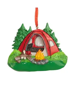 3.75"RES RED CAMPING TENT SCENE ORN