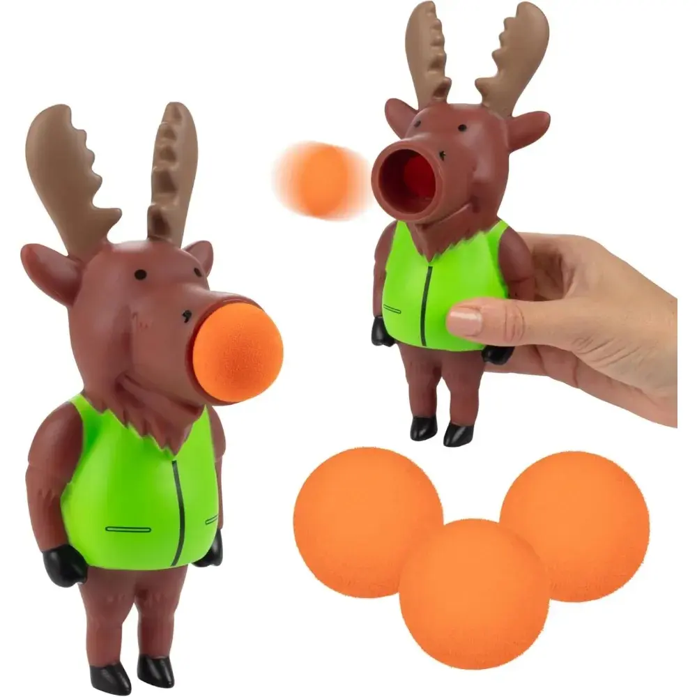 Hog Wild Moose Ball Popper Toy - Includes 4 Soft Foam Balls - Squeeze to Pop Air Powered Balls Up to 20 Feet - for Indoor/Outdoor Play- Great Gift for Kids, Girls, Boys