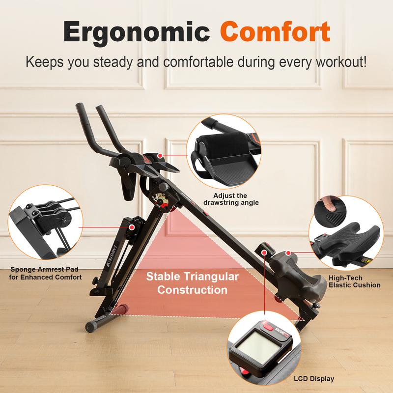 【February Deal】Tousains 3-in-1 Abmachine & Rowing Machine with Adjustable Height, Resistance Levels & LCD Display - Foldable, Stable Steel Frame, Core-Focused Moves & Functional Resistance Exercises