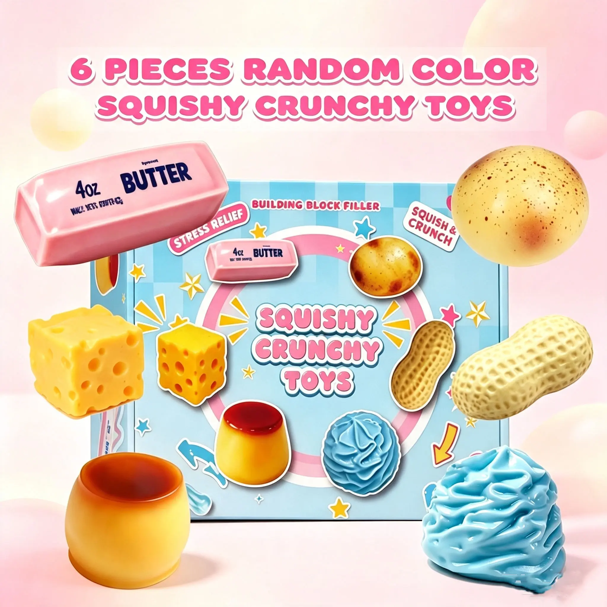 6‑Piece Set Crunchy ASMR Sensory Fidget Balls, Building‑Block Filled Anti‑Stress Squishy Toys, Ideal Gift for Teens & Adults, Party Entertainment, Back to School Haul, Exam Week Birthday Presents, Halloween & Haunted Theme Gifts