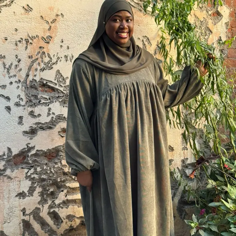 (No Returns)  Dubai Made Fall/Winter Matcha Green Corduroy Abaya Perfect for Cold Weather Comfortable & Stylish Abaya
