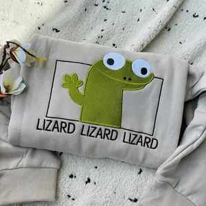 Lizard Lizard Lizard Embroidered Sweatshirt, Funny Viral TikTok Meme Shirt, Weirdcore Embroidery Crewneck, Quirky Gen Z Gift Tee