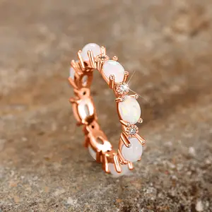 Bestselling Bridal Oval Opal Stackable Ring | Rose Gold Plated Full Eternity Band for Women