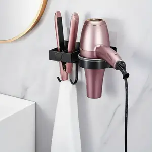 Wall Mounted Hair Styling Tool Holder, 1 Count Punch Free Hair Dryer & Curling Iron Organizer Rack, Bathroom Storage Shelf for Blow Dryer Straightener Curling Iron, Bathroom Organizing Accessories